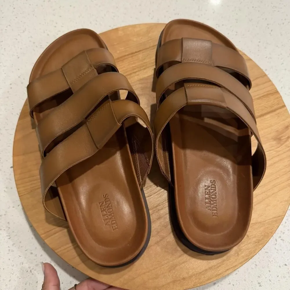 Allen Edmonds Sandals Mens 13 Davis Leather Brown Slide Fisherman Casual Comfort
